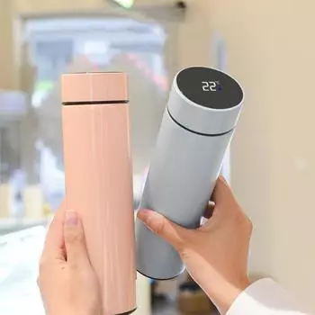 Термос из нержавеющей стали 304 с интеллектуальным дисплеем, вакуумная чашка для воды для мужчин и женщин, студентов, высококачественная офисная чашка 500ml темно-синий
