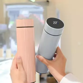 Термос из нержавеющей стали 304 с интеллектуальным дисплеем, вакуумная чашка для воды для мужчин и женщин, студентов, высококачественная офисная чашка 500ml розовый