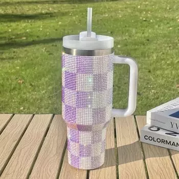 Термос из нержавеющей стали 304 с ручкой-бриллиантом 40 унций, вакуумный стакан для льда, портативный автомобильный стакан 1200ml коричневый