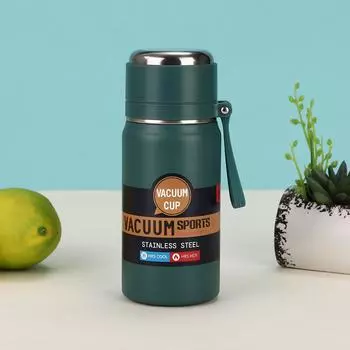 Термос из нержавеющей стали 316, большая емкость, портативная спортивная бутылка для улицы с веревкой, походный дорожный термос 350ml темно-зеленого