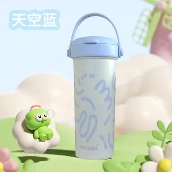 Термос из нержавеющей стали 316 для девочек и студентов, милая кружка-непроливайка большой вместимости, портативная чашка для разделения чая высокой ценности 601-700ml небесно-голубой