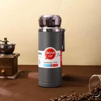 Термос из нержавеющей стали 316 для разделения чая, большая емкость, дорожный походный котелок с веревкой для переноски, портативная спортивная бутылка 600ml серый