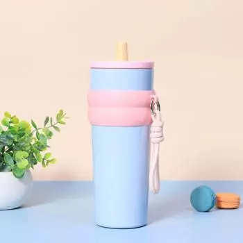 Термос из нержавеющей стали 316, портативная кофейная кружка с трубочкой Big Mac, автомобильная кружка Bingba 710ml небесно-голубой
