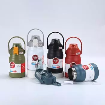 Термос из нержавеющей стали, большая емкость для использования на открытом воздухе, спортивный чайник, портативный, портативный, пружинный, соломенный стакан 1000ml