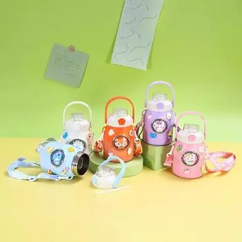 Термос из нержавеющей стали для детей с рисунком, высокий уровень внешнего вида, для девочек и студентов, портативная чашка-непроливайка с крышкой для прыжков, чашка-горшок для живота 650ml