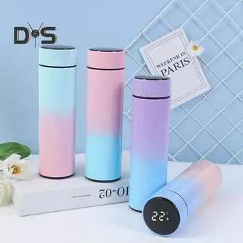 Термос из нержавеющей стали, интеллектуальное измерение температуры, градиент цвета, грелка с вакуумной изоляцией, ежедневное использование синий/фиолетовый