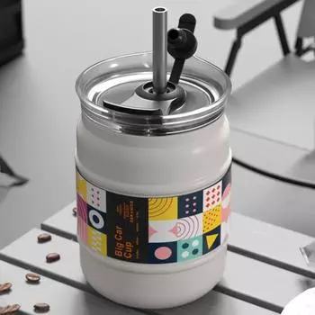 Термос из нержавеющей стали, керамическая внутренняя кружка для кофе, переносной стакан с косточкой, модная кофейная чашка, 380 мл 380ml розовый