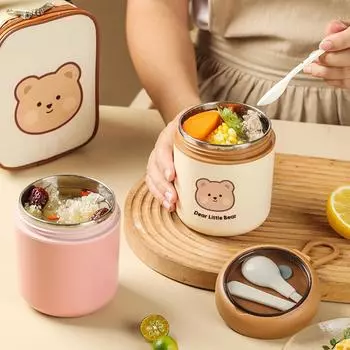 Термос из нержавеющей стали, портативные герметичные контейнеры для закусок со складной ложкой для использования на открытом воздухе, легкая бутылка для хранения света кофе