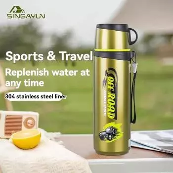 Термос из нержавеющей стали с большой емкостью, бутылка для воды на открытом воздухе с веревочным стаканом, термос, термобутылка 680/800 мл As Picture