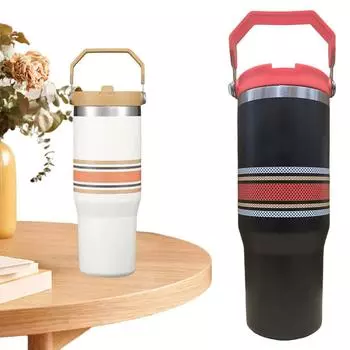 Термос из нержавеющей стали с вакуумной изоляцией, 30 унций, с трубочкой и ручкой, термокружка для воды со льдом 30 oz