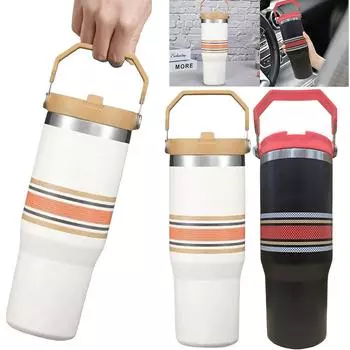 Термос из нержавеющей стали с вакуумной изоляцией, 30 унций, бутылка для воды в машину, с трубочкой и ручкой, переносная термокружка для льда, термокружка для кофе 30oz