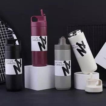 Термос MeyJig, спортивная термокружка с трубочкой из нержавеющей стали, 550 мл 550ml белый