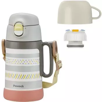 Термос Peacock, промышленная бутылка для воды Peacock, двухсторонний тип, серый, 450 мл, холодная изоляция, теплая, прямая питьевая чашка для детей, детский сад с ручкой H серый