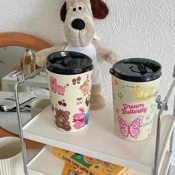 Термос с изображением мультяшного медведя и щенка, кофейная кружка с бантом, кружка из нержавеющей стали для холодных напитков, переносной чайник для отдыха на природе, подарок