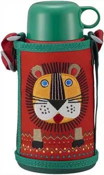 Термос Tiger Бутылка для воды Tiger 600 мл, чашка для питья в комплекте, 2-сторонняя бутылка из нержавеющей стали с мешочком Sahara Korobokkuru Lion (ТИГР) МБР-C06GRN