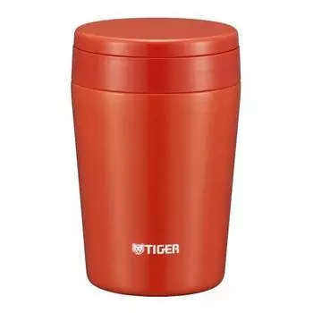 Термос Tiger с вакуумной изоляцией для супа 380 мл Термобокс для ланча с широким горлом и круглым дном, цвет чили-красный MCL-B038-RC Tiger