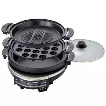 Термос Тигр (ТИГР) Кастрюля-гриль глубокая кастрюля Takoyaki Yakiniku 3-х пластинчатая со стеклянной крышкой 5.0 л металлик коричневый CQD-B301TH