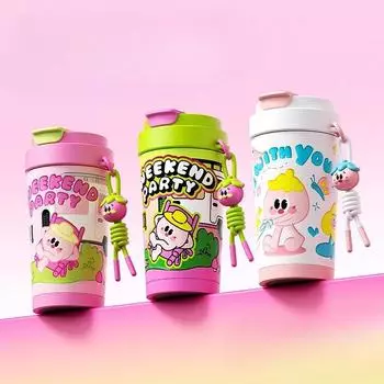 Термос высокого уровня, чашка для девочек, двойная чашка для кофе, керамическая внутренняя чашка из нержавеющей стали, чашка с трубочкой, чашка для воды 450ml