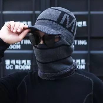 Термошапка-бини, шарф, мягкая вязаная шапка, зимняя балаклава для отдыха на открытом воздухе серый