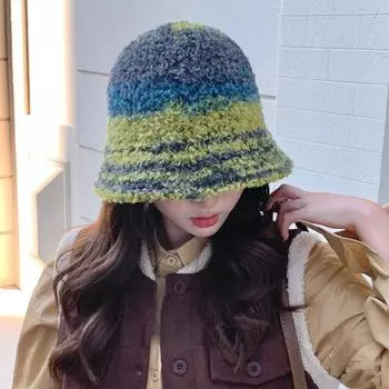 Термошапка детская японская ретро контрастного цвета с постепенным изменением радуги вязаная панама зимняя шапка-ушанка One Size
