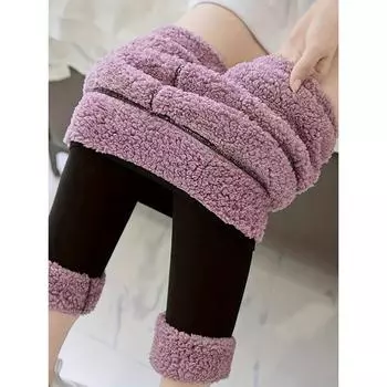 Термоштаны с плюшевой подкладкой, мягкие и удобные зимние облегающие эластичные леггинсы L чёрный