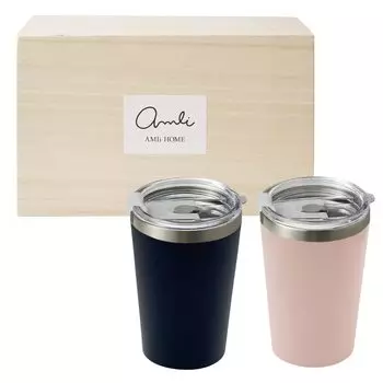 Термостакан с термохолодильником из нержавеющей стали с двухслойной крышкой, набор из удобных стаканов в подарочной деревянной коробке [Dolce duo], крышка, удержание,