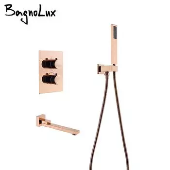 Термостатический смеситель для душа из розового золота с 2-позиционной ручкой управления температурой, ручной смеситель для душа с носиком для шланга 1,5 м, смеситель для горячей и холодной воды в ванной комнате светло-зеленый