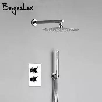 Термостатический смеситель для душа с матовым золотым креплением, настенный смеситель для ванной комнаты с переключателем и 8-12-дюймовым краном для душа