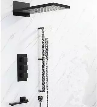 Термостатический смеситель для душа в ванной комнате, встраиваемый в стену, золотой смеситель для ванны и душа, черный термостатический смеситель для ванны и тропического душа