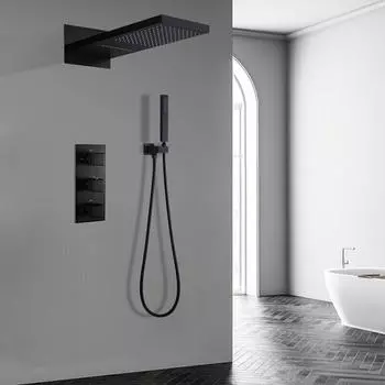 Термостатический смеситель для душа в ванной комнате, встраиваемый в стену, матовый золотой смеситель для ванны и душа, термостатический смеситель для ванны и тропического душа