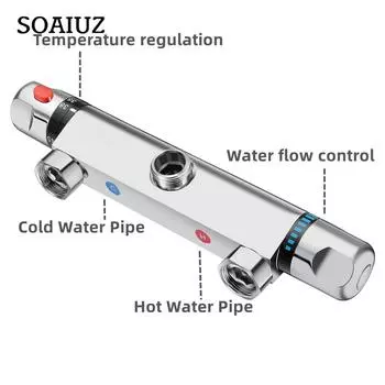 Термостатический смеситель для ванной комнаты, латунный хромированный смеситель, двойная ручка, контроль температуры, смеситель для душа для ванны, настенный монтаж