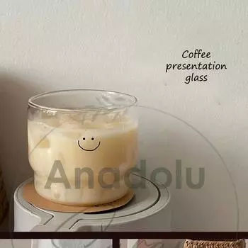 Термостойкая боросиликатная чашка и миска с деталями в виде улыбки | Кофейная и презентационная чашка - 1 шт.