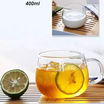 Термостойкая боросиликатная круглая кружка с ручкой, стеклянная чашка, презентационная чашка для кофе, 400 мл — 1 шт.