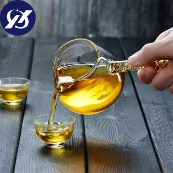 Термостойкая чайная чашка, стеклянная позолоченная ручка, чашка для ярмарки кунг-фу, посуда для напитков, прозрачный диспенсер для чая