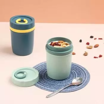 Термостойкая герметичная силиконовая съемная моющаяся бутылка для супа на 330 мл для детей зелёный