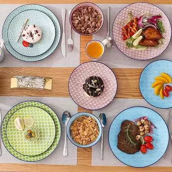 Термостойкая керамика, набор из 16 предметов, салатница из фруктов и овощей, десертная миска с ручкой, 4-цветная дополнительная домашняя декоративная посуда