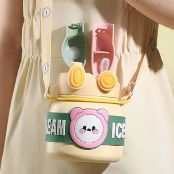 Термостойкая мультяшная крышка, симпатичная термос-чашка для девочек, нержавеющая сталь, соломенный горшок, детская симпатичная переносная чашка для воды 850ML