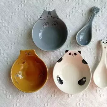 Термостойкая мультяшная тарелка для приправ Компактная тарелка для закусок Керамический контейнер для сои Посуда White Cat