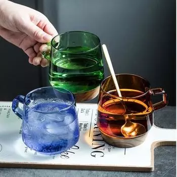 Термостойкая стеклянная чашка для кофе и чая Столовая посуда Цветные чашки для эспрессо Посуда для напитков Чайная посуда Кафе Кофейные кружки для путешествий Набор эстетичных 350ml прозрачный
