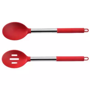 Термостойкая удобная ручка с отверстием для подвешивания Силиконовая кухонная ложка без BPA Товары для дома красный