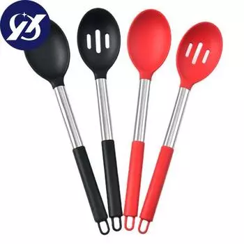 Термостойкая удобная ручка с отверстием для подвешивания Силиконовая кухонная ложка без BPA Товары для дома красный