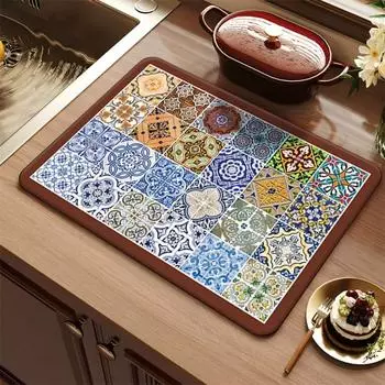 Термостойкая впитывающая подкладка для стока воды Ретро-подставка для сушки чашек Коврики для сушки посуды Фестиваль Style D