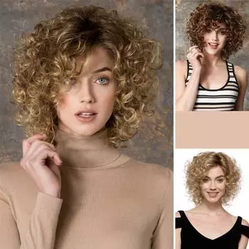 Термостойкие высокотемпературные волосы, накладные волосы, полные парики, короткие волнистые парики, вьющиеся парики, синтетические парики One size