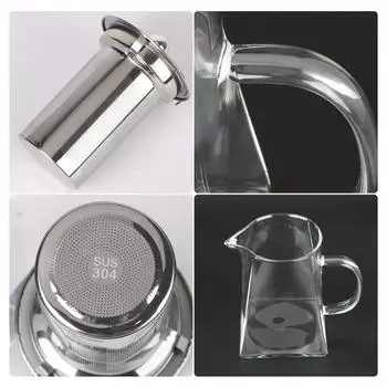 Термостойкий стеклянный чайник 550/750/950 мл, бытовая чайная утварь, заварник для чая с заварником из нержавеющей стали, прозрачный чайник