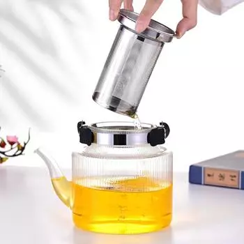 Термостойкий стеклянный чайник большой емкости, прозрачный чайник, зеленый цветочный чайник, портативные чайники пуэр, домашний кухонный кувшин