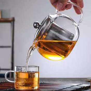 Термостойкий стеклянный чайник для заваривания чая, утолщенный нагреваемый контейнер, чайник с заварочным устройством из нержавеющей стали, прозрачный чайник, высококачественный чайник