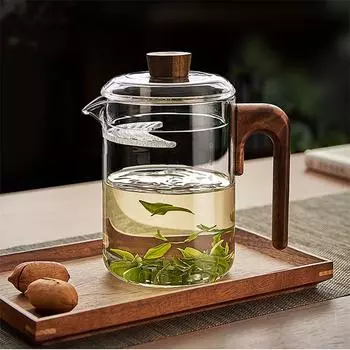 Термостойкий стеклянный чайник для зеленого чая с ароматизированным фильтром в форме полумесяца, деревянный чайник для заваривания чая Hanle, стеклянная посуда