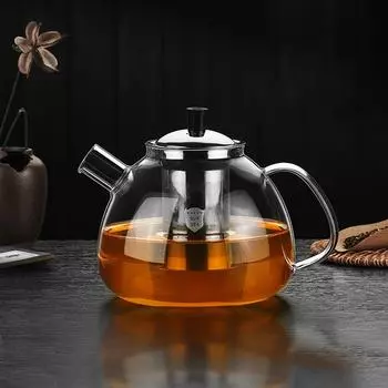 Термостойкий стеклянный чайник с заварником из нержавеющей стали, прозрачный утолщенный чайник, чайная утварь, чайник для приготовления кофе 800/1500 мл