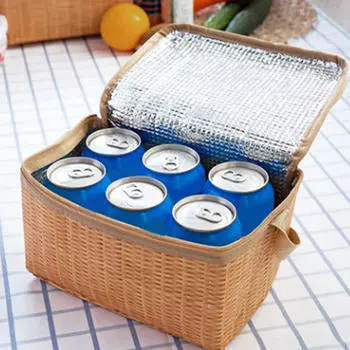 Термосумка, сумка для пикника на открытом воздухе, изолированная водонепроницаемая корзина для пищевых продуктов из искусственного ротанга, корзина для фруктов