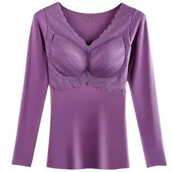 Термотоп из немецкого бархата, женское нижнее белье, бесшовная двухсторонняя блузка с потертостями, бюстгальтер без износа, длинные рукава и плотный бархат. XL [recommended 80-55kg]